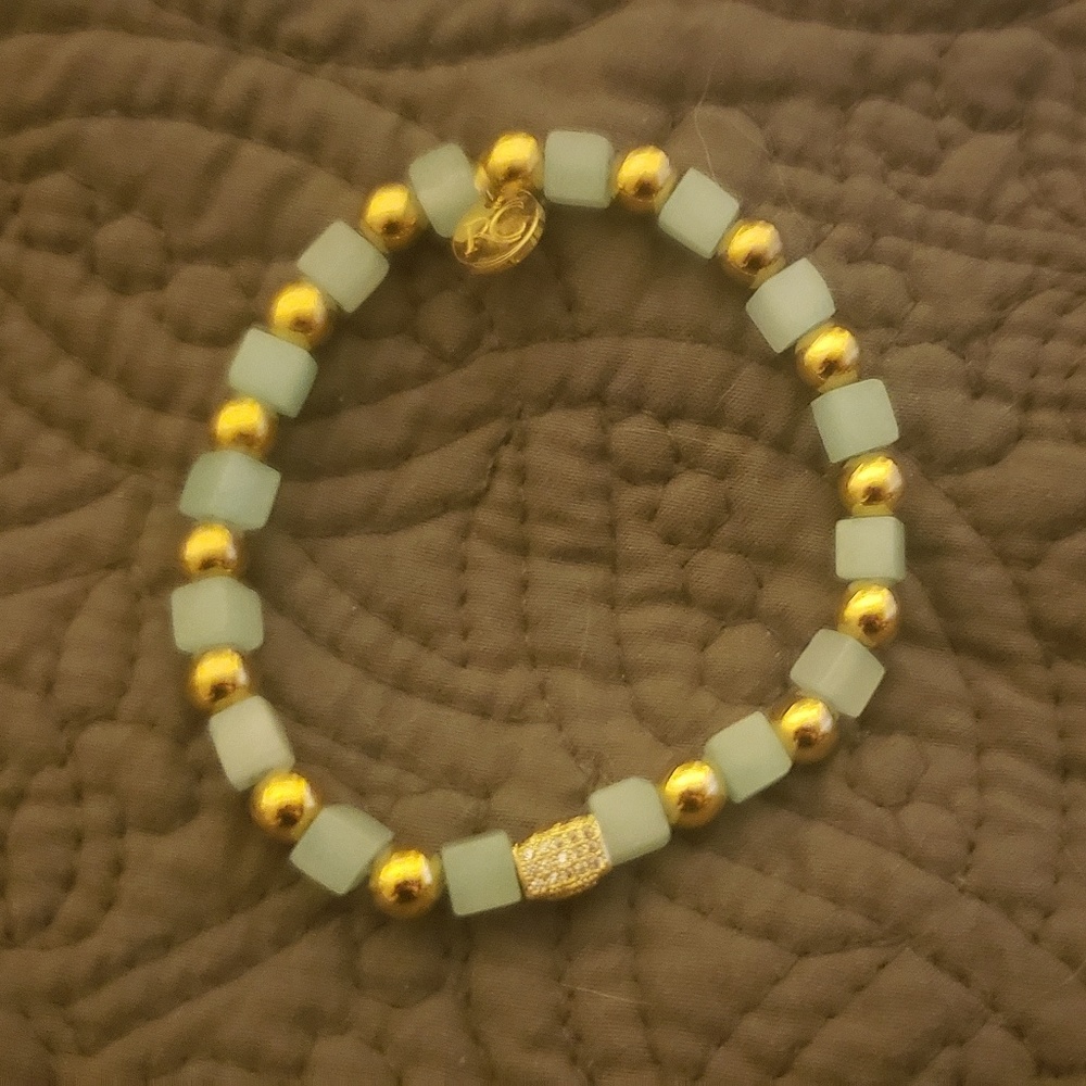 Rustic Cuff - Mint & Gold Stack - Picture 3 of 4
